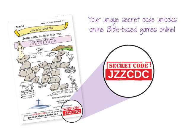 Your unique secret codes unlocks online Bible-based games online.