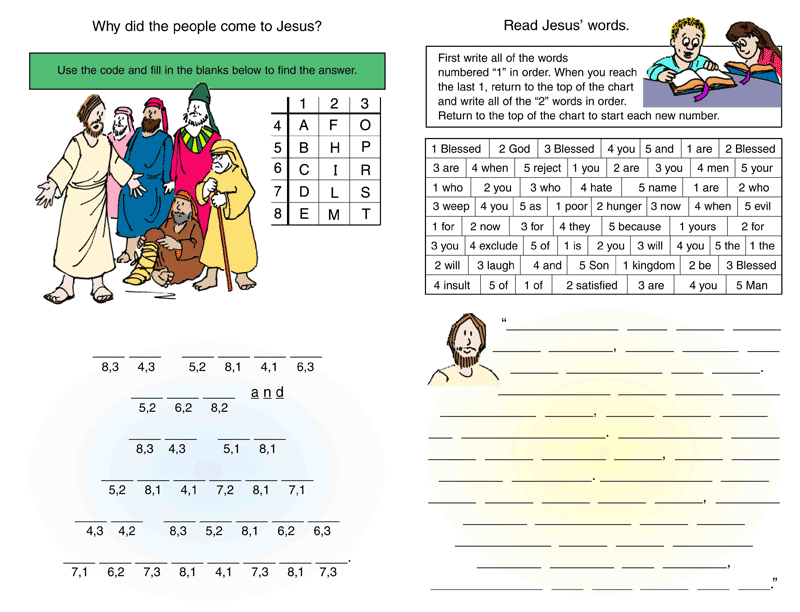 Bible Activity Sheets In Color | Children's Worship Bulletins