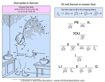 Sunday school activities about Samuel | Children's Worship Bulletins